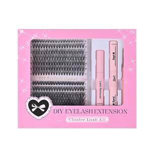 Les faux cils en volume segmentés à cluster unique les plus populaires, 14 rangées, 30-60D, ensemble avec colle, pinces, kit d'outils - Product Image 3