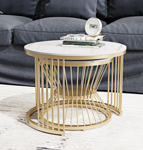 Mesa de centro de metal, mesa anidada moderna de lujo, mesa anidada de metal con tapa de mármol redondeada, muebles de sala de estar con acento de té - Product Image 1