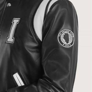 GLOBAL LEATHER Vintage Varsity <b>Jacket</b> in Black <b>Sheepskin</b> Leather Waterproof Embroidered Pattern Unisex Sizes XS XL Autumn Season - Product Image 5