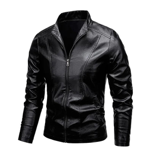 Chaqueta de cuero genuino para motocicleta de primavera 2025 para hombre, cuello vuelto sólido, cierre de cremallera, ajustada, informal, de lona, a prueba de viento - Product Image 6