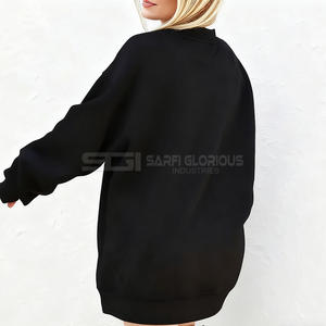 Sweat-shirt à capuche oversize en coton biologique tissé pour femme, décontracté, lourd, pour l'hiver, avec broderie sur le devant - Product Image 3