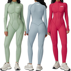 Mono de entrenamiento de una pieza con cuello levantado personalizado, mono de manga larga con cremallera frontal para gimnasio, mono de Fitness para mujer, mono de Yoga - Product Image 5