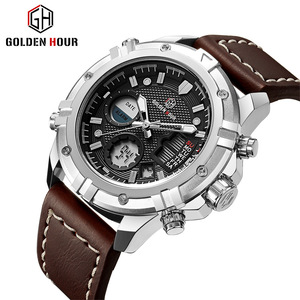 Goldenhour gh111 thấp moq Trung Quốc thể thao cổ tay đồng hồ PU da ngày tuần đa múi giờ người đàn ông Đồng hồ - Product Image 1