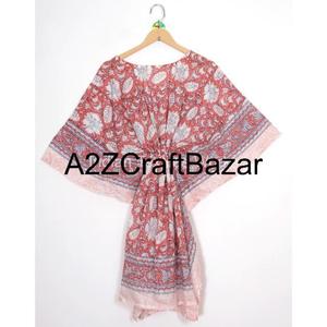 Vestido Corto Tipo Kaftan de Algodón Puro, Ligero y Ecológico para Mujer, Estilo Bohemio, Estampado Floral, Ropa de Playa, Informal, Cómodo para el Verano - Product Image 5