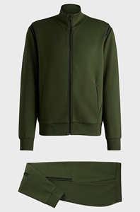 Men's Olive Green Winter Tracksuit Two-Piece <b>Zip</b> Jacket Tapered Pants <b>with</b> Contrast Stripe Custom Logo Adjustable Waist Set - Product Image 5