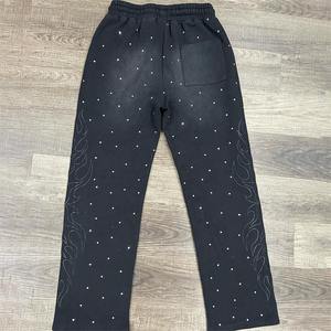 Pantalones Holgados para Hombre con Logotipo Bordado Personalizado, Lavado Ácido, Decolorado por el Sol, 100% Algodón, Felpa Francesa, Corte Holgado con Detalles de Pedrería - Product Image 3