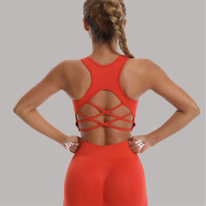 Logo personnalisé pour femmes Gym Fitness ensemble de vêtements de sport 2 pièces motif solide Yoga Legging et haut de course plusieurs hauts croisés - Product Image 4