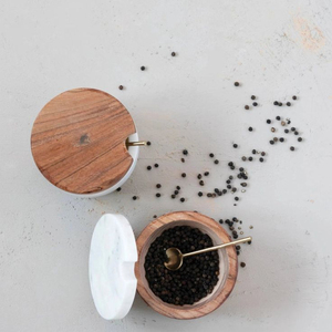 Kitchenware Food Storage and Container Mango <b>Wood</b> Salt and Pepper Set <b>With</b> Marble <b>Lid</b> From Manufacturer in India - Product Image 2