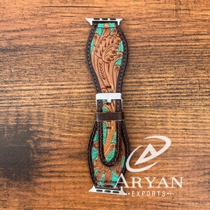 Boho Western Peint À La Main Turquoise En Cuir Repoussé Bracelets De Montre Intelligente Élégant Téléphone Bracelet De Montre Vrais Bracelets En Cuir Véritable - Product Image 1