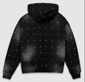 เสื้อฮู้ดแบบสวมหัวของผู้ชายขายดีดีไซน์พลอยเทียมสี100% 500ผ้า GSM ปรับแต่งได้สีดำมีฮู้ด - Product Image 2