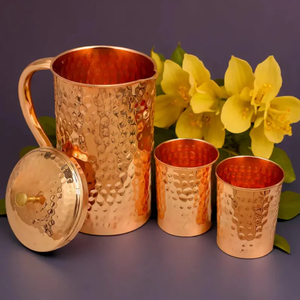 Carafe à eau en cuivre pur 1500 ml, écologique, design classique, couvercle en verre, lavage à la main uniquement, pour la maison, la cuisine, le bureau, les fêtes, santé - Product Image 2