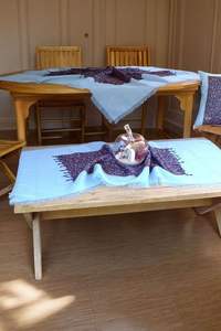 Blue Handmade <b>Tablecloth</b> Set with <b>Tablecloth</b> Cushion Cover Runner 150x150 <b>tablecloth</b> 50x150 runner 50x50 2 cushion cases - Product Image 5