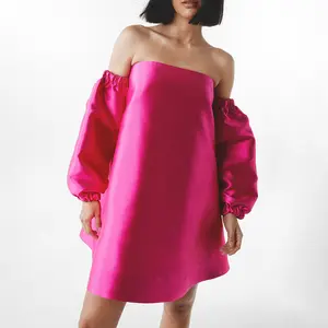 GDTEX Mini robe à fleurs vintage personnalisée pour femmes, épaules dénudées, volants, Bardot, structurés, manches bouffantes, paillettes, bal de promo