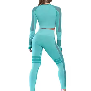 Conjunto de Yoga sin costuras de punto de alta calidad para mujer con mangas completas ropa deportiva perfecta para entrenamiento de gimnasia y Deportes - Product Image 2
