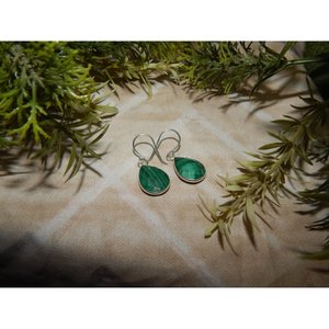Handmade Dainty Malachite Gemstone <b>Earrings</b> Women's <b>Wedding</b> Gift Sterling <b>Silver</b> Fine Dangle Jewelry - Product Image 2