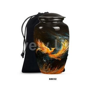 โกศอลูมิเนียมสีดำสำหรับผู้ใหญ่เถ้ากระดูกของมนุษย์ตกแต่งงานศพขนาดใหญ่พร้อมฝาปิดและฟรีถุงกำมะหยี่ - Product Image 1