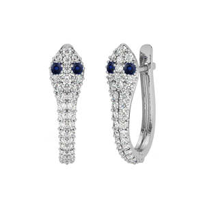 Pendientes de Aro CLARA de Plata de Ley 925 con Diseño de Serpiente de Ojo Azul y Patrón de Animal - Product Image 1