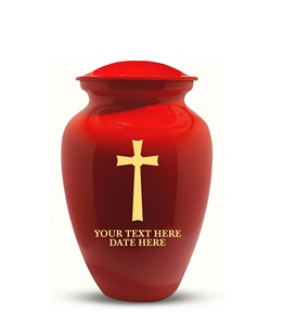 Personalized Human Cremation Urn for Adult Ashes Men & Woman Engraved Brass Urn with Name <b>Date</b> Headstone Shape <b>Red</b> Custom Size - Product Image 1