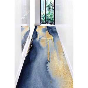 พรมปูพื้นสีฟ้าและสีทองแบบแอบสแตรก: พรมกันลื่นที่ทันสมัยพรมบางๆแบบไม่ทอ - Product Image 5