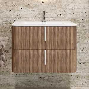 Mueble de Baño Colgante de Pared con Revestimiento Acanalado Havana de 80 cm, Juego de Baño Color Tabaco de 80 cm - Product Image 1