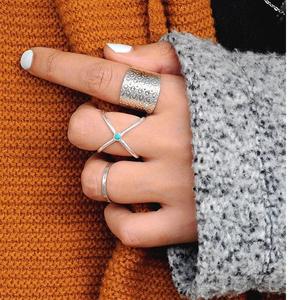 X แหวนเทอร์ควอยซ์ในเงินสเตอร์ลิงคําพูดทางเรขาคณิตด้วยเครื่องประดับโบฮีเมียนหินเทอร์ควอยซ์สําหรับผู้หญิงสําหรับงานแต่งงาน - Product Image 2