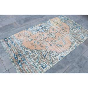 Alfombra Turca de 3.8x6.9 pies, Alfombra de Lana Vintage con Diseño Floral Azul - Product Image 3