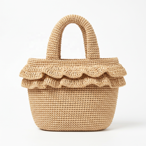 Bolso Tote Casual de Rafia con Volantes para Mujer - Uso en Verano, Playa, Bodas, Viajes, Cierre Magnético, Duradero, Capacidad de 3L+ - Product Image 4