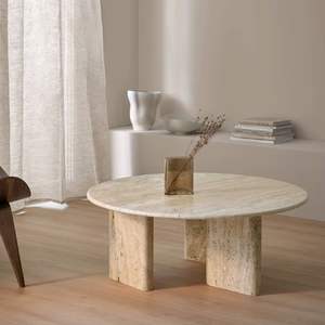 Mesa de Centro de Mármol Travertino Pulido, Superficie de Piedra Natural con Acabado Refinado para Interiores Elegantes - Product Image 6