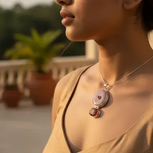 Pendentif en argent 925 plaqué rhodium avec pierre rose, charme religieux en or rose pour femmes, bijoux en pierres précieuses, cadeau - Product Image 2