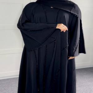 Abaya de Seda Satén de Lujo Personalizada al por Mayor, Antiarrugas, Hecha a Mano, para Mujer, Vestido Islámico Turco Petite, Manga Larga, Estilo Dubái - Product Image 1