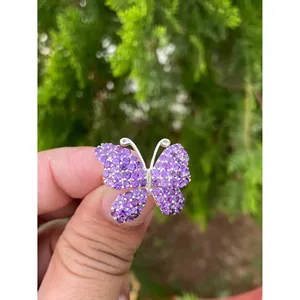 Bague Papillon en Argent 925 avec Améthyste Naturelle, Micro-Pavé et Plaqué Or 18K – Bagues Tendance pour Cadeaux - Product Image 6