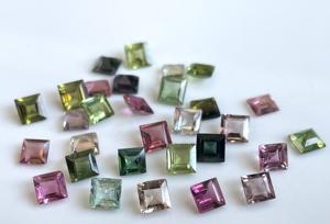 Tourmaline multicolore naturelle coupe carrée 4mm à facettes de qualité supérieure-Coupe carrée en tourmaline multicolore en vrac - Product Image 4