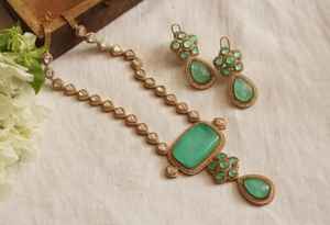 ชุดสร้อยคอทองเหลืองเคลือบทองผิวด้านสุดหรูชุดต่างหูสำหรับงานหมั้นงานแต่งงานงานเฉลิมฉลองเครื่องประดับเจ้าสาว - Product Image 2