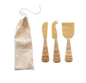 Juego de queso de acero inoxidable de diseño superior, mango de ratán para uso doméstico en la cocina, accesorios, juego de cuchillos para queso, superventas - Product Image 4