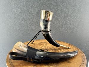 SCI Handmade Drinking Horn Beer <b>Mug</b> & PU Leather <b>Holder</b> Viking Drinking Horn <b>Mug</b> Medieval Beer Horn Tankard Hot & Cold Drinks - Product Image 2