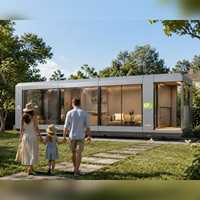 Maison capsule de luxe F7, maison préfabriquée modulaire, structure en acier galvanisé, balcon panoramique, système intelligent, hôtel de glamping