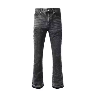 Meilleur matériel pantalon évasé haut taille basse Denim respirant impression hiver automne été surmonté lavé Technique usine directe - Product Image 3