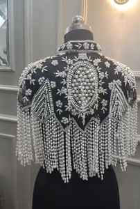 Robe de soirée élégante pour dames Cape perlée perles brodées Belle décoration en cristal Anti-statique Caractéristique Organza - Product Image 3