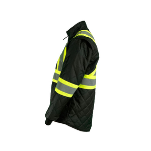 Men's Hi Vis Reflective Safety <b>Jacket</b> Polyester Workwear with Yellow <b>Silver</b> Stripes Quilted Design - Product Image 3
