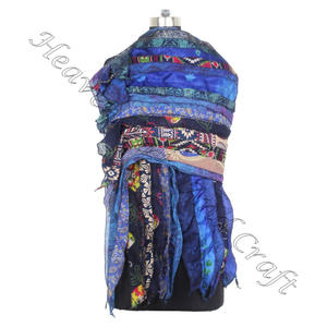 Recycled <b>Silk</b> Sari 15 Strips Designer Handmade <b>Scarves</b> Stole Shawls SC554 Fine <b>Silk</b> Wholesale Recycled Vintage Sari Female <b>Scarf</b> - Product Image 3