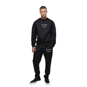 Custom Men’s Black Tracksuit <b>Set</b> Sweatshirt <b>Jogger</b> Pants <b>Matching</b> Streetwear Casual Two Piece Sportswear - Product Image 1