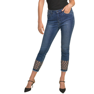 Pantalones vaqueros ajustados con patrón Floral de estilo destruido de cintura alta para mujer, ajuste cómodo, estilo informal transpirable para Otoño/Invierno - Product Image 4