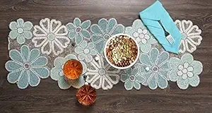 Chemin de table perlé fait à la main bleu ciel avec un design floral élégant pour la décoration intérieure et la décoration de table - Product Image 4