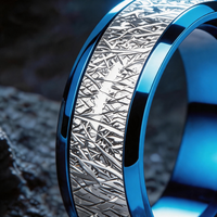 Bague unisexe en carbure de tungstène bleu avec incrustation de météorite, électroplaquée, style couple, pour fiançailles et fêtes, vente en gros directe d'usine JLM