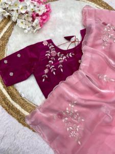 Gorgeous Stunning Indian Designer Satin SIlk Sari Latest Exclusive Fancy Blouse Premium Quality Bridal Ethnic <b>Party</b> Wear Women - Product Image 3