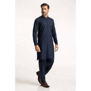 Traje Shalwar Kameez de Algodón Azul Marino para Hombre, Estilo Pakistaní, para Fiestas, Estilo Indio - Product Image 6