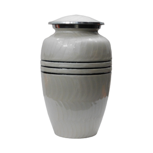 Urnes funéraires en aluminium pour adultes modernes avec design à trois lignes urnes funéraires en métal fini émail ivoire pour cendres humaines - Product Image 1