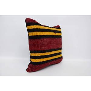 Almohada de lana a rayas Kilim Multicolor de 18x18 pulgadas, cojín decorativo tejido con estampado Floral y Vintage de lujo para sala de estar - Product Image 3