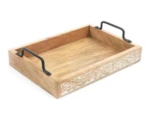 Plateau en bois nouvellement arrivé avec poignée Plateau de service en bois massif poli naturel - Product Image 4