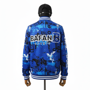 Veste universitaire pour femmes en polaire de polyester premium 300 GSM, imprimé graphique bleu avec logo brodé personnalisé, vestes universitaires pour femmes - Product Image 2